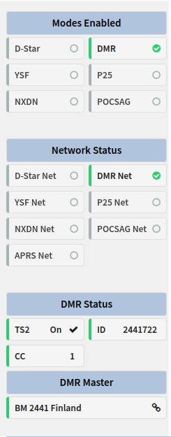 Status of WPSD showing DMR, DMR Net and DMR status all with green checkmarks.